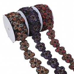 Galon brode fleurs perles et paillettes
