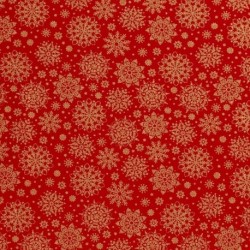 Tissu Cretonne Imrimée Foil Flocon Fond Rouge 