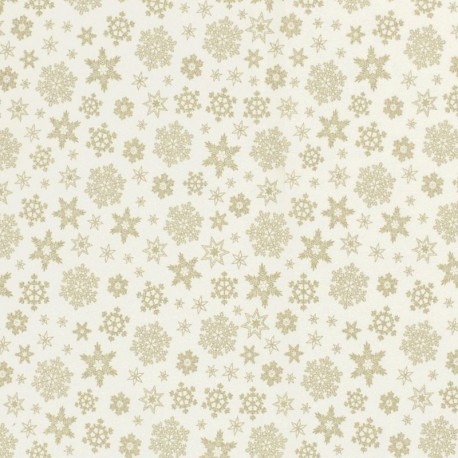 Tissu Cretonne Imrimée Foil Flocon Fond Blanc