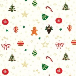 Tissu Cretonne Imrimée Foil Noël Fond Blanc