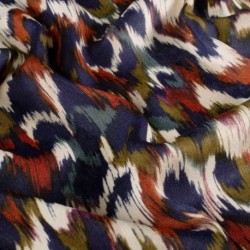Tissu Satin Touché Velours Imprimé Bleu