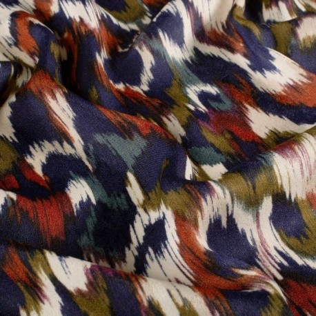 Tissu Satin Touché Velours Imprimé Bleu