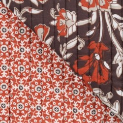 Tissu Coton Matelassé Imprrimé Motif Fleurs Marron
