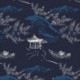 Tissu Voile de Coton Imprimé Pagode Denim 