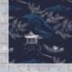 Tissu Voile de Coton Imprimé Pagode Denim 