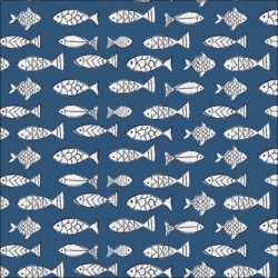Tissu Voile de Coton Imprimé Poisson Denim