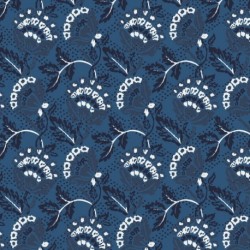 Tissu Voile de Coton Imprimé Fleur Denim
