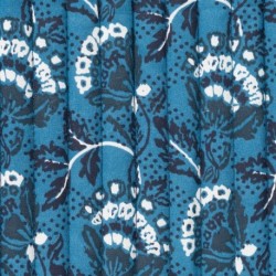 Tissu Coton Matelassé Imprimé Floral Denim 