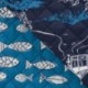 Tissu Coton Matelasse Imprimé Poisson Pagode Denim