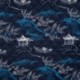 Tissu Coton Matelasse Imprimé Poisson Pagode Denim