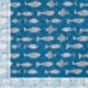Tissu Coton Matelasse Imprimé Poisson Pagode Denim