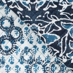 Tissu Coton Matelassé Imprimé Fleur Rond Denim 