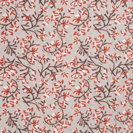 Tissu Voile de Coton Imprimé Motif Fleur Marron 