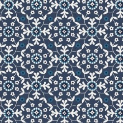 Tissu Voile de Coton Imprimé Motif Floral Denim 