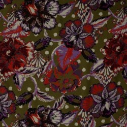 Tissu Serge de Viscose Imprimé Floral Kaki 
