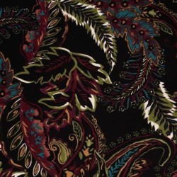 Tissu Serge de Viscose Imprimé Végétale Lie de Vin