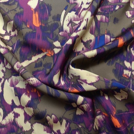 Tissu Satin Imprimé Floral Violet