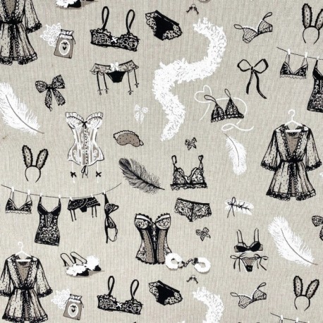 Tissu Resille Toile Imprime Noir et Blanc